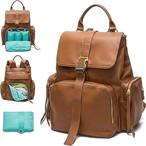 MOMINSIDE 14-Pockets Leather Diaper Bag Backpack